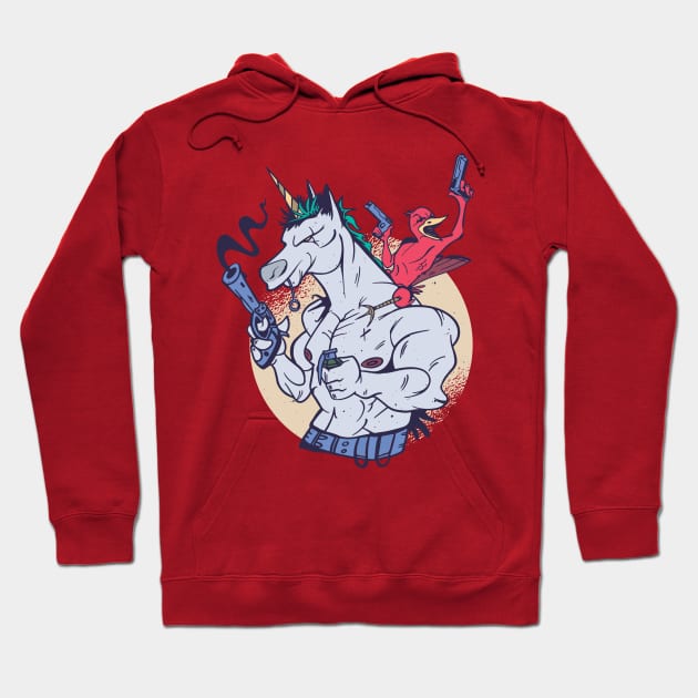 Muscular Unicorn and Bird Hoodie by Safdesignx